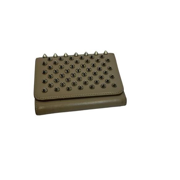 Christian Louboutin Spiked Leather Wallet - Beige with Signature Red Interior - Picture 1 of 14